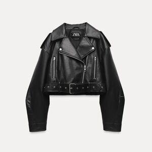 Zara Women's Black Belted Leather Jacket